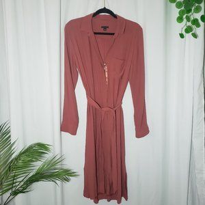 Ann Taylor Coral Long Sleeve Zipper Midi Dress